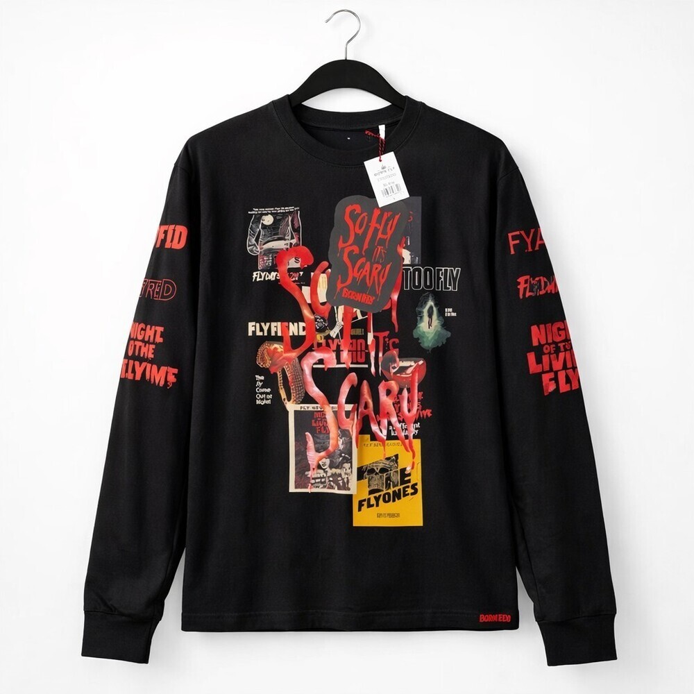 Born Fly T Shirt Mens Medium Long Sleeve Black New So Fly It's Scary NWT CR70